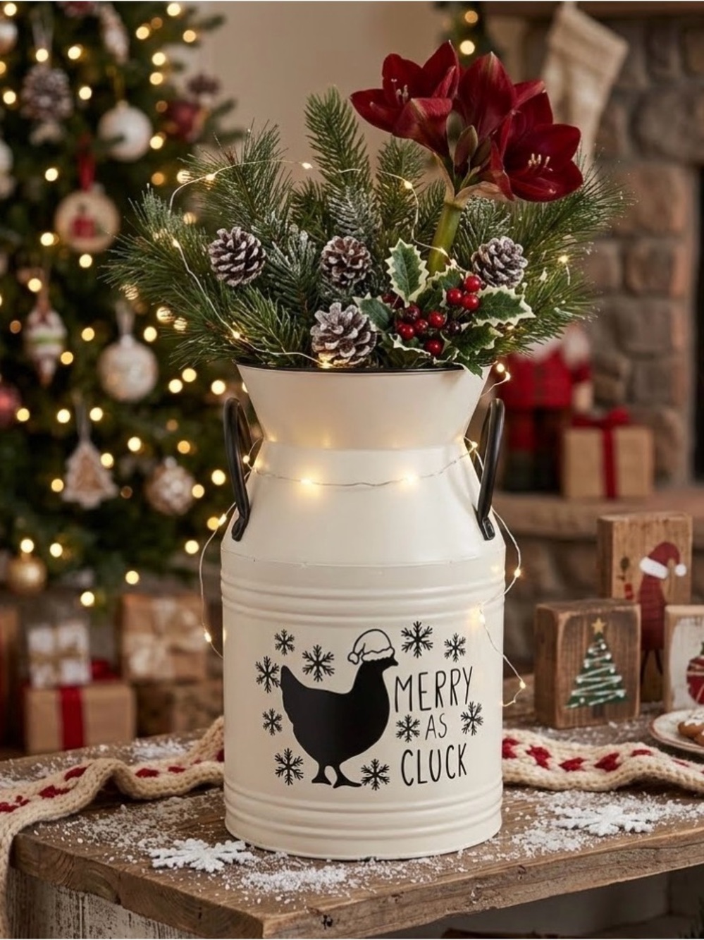 Merry as Cluck Holiday Milk Jug - White NWOT (milk jug only)
